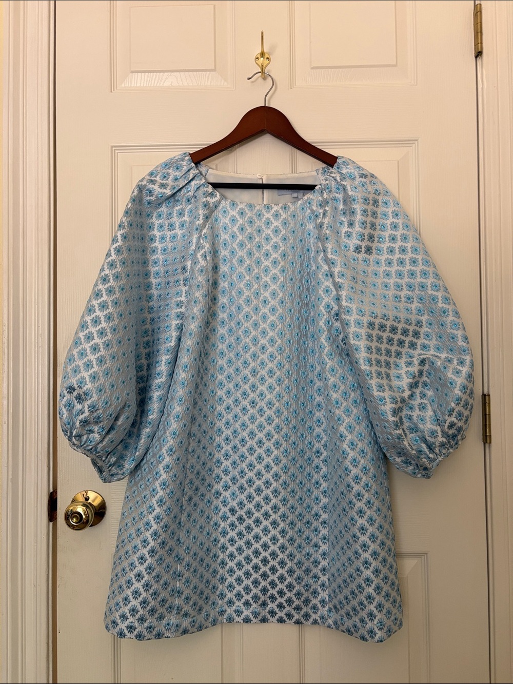 Hill House Light Blue and Aqua Floral Jacquard Dress